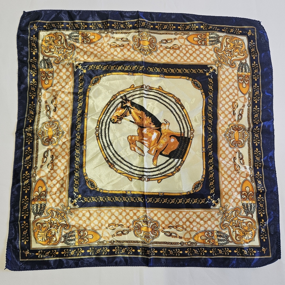 Vintage-Style Equestrian Silk Feeling Scarf.